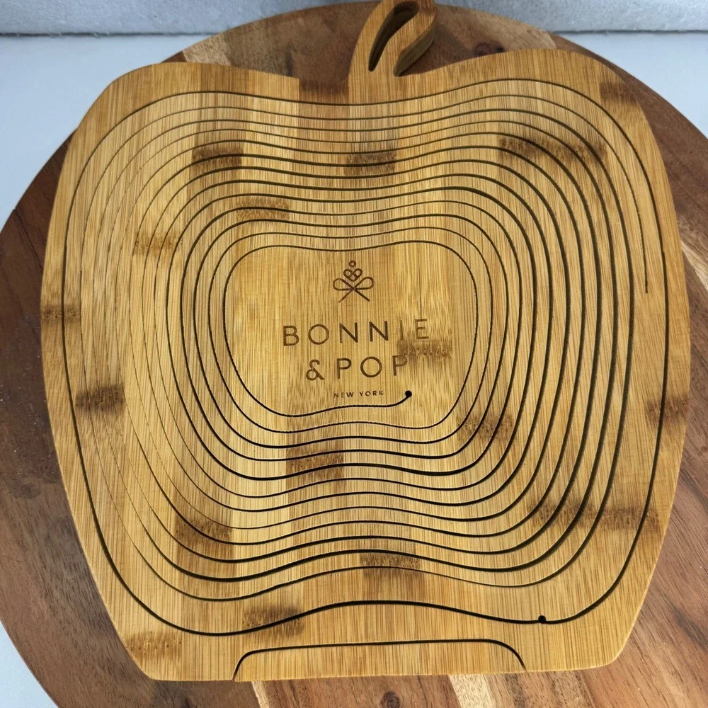 Bonnie & Pop Apple Shaped Bamboo Fruit Bowl Basket Collapsible Kitchen Decor‎
